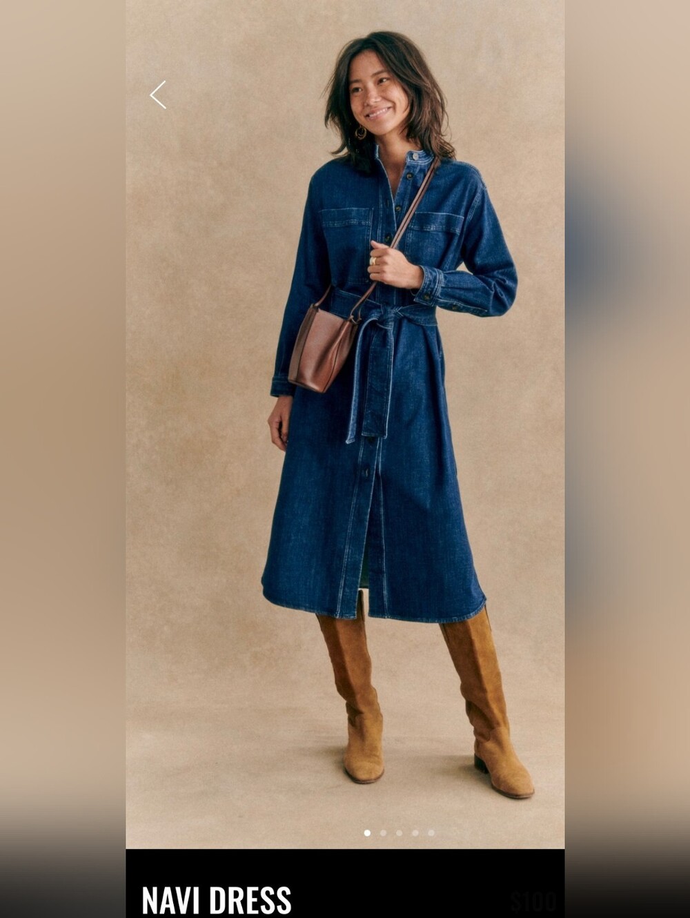 Sezane Dark Blue Denim Long Sleeve Dress